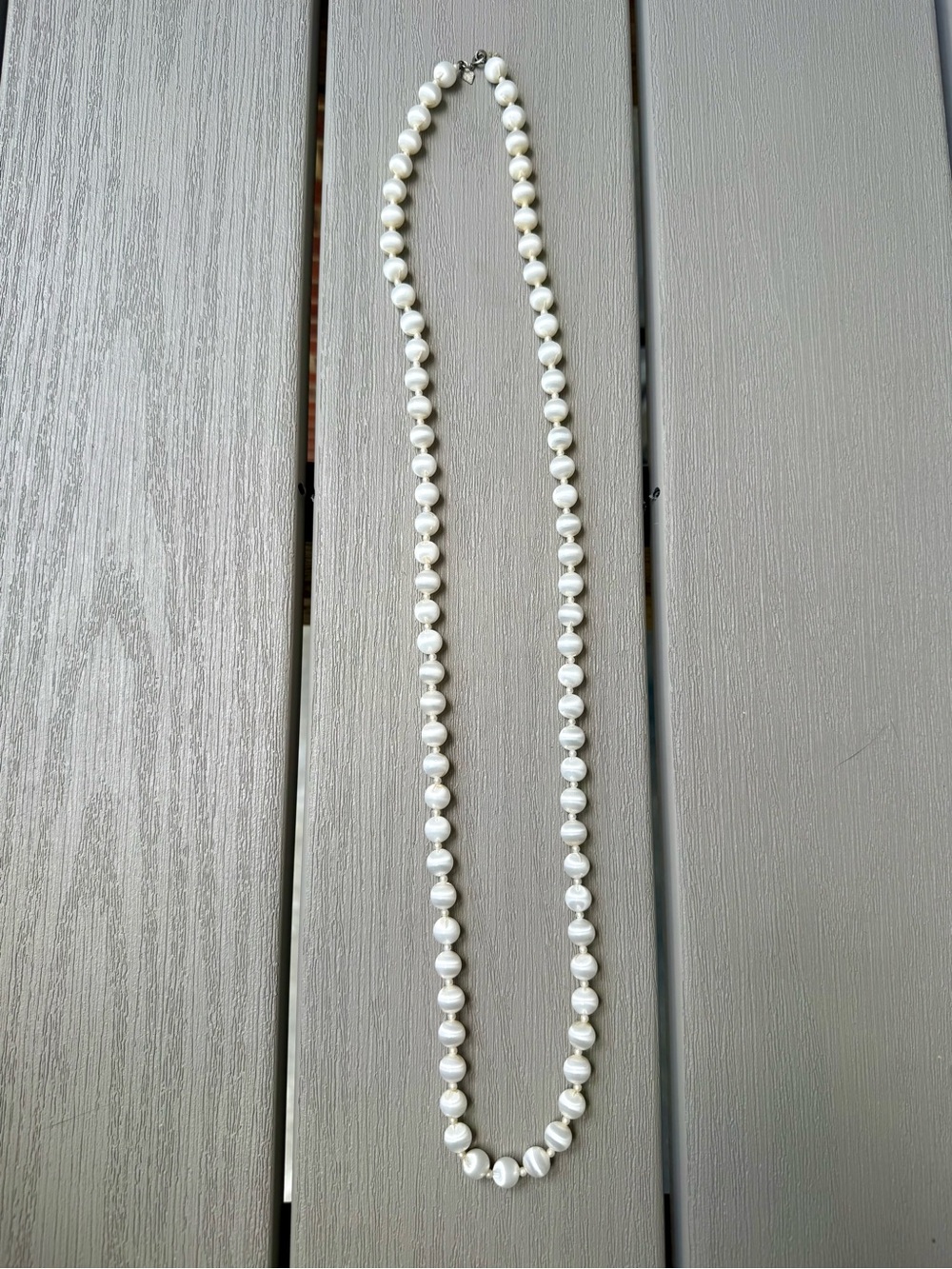 Vintage Sarah Coventry Faux Pearl Necklace 36” Long Signed SARAH COV